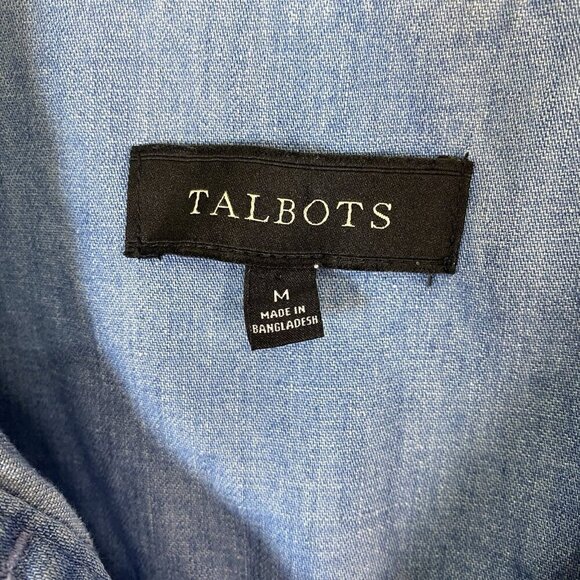 Talbots Size Medium Chambray Denim Shirt Shacket Kitch Gardening Red Head Lady - Picture 4 of 5